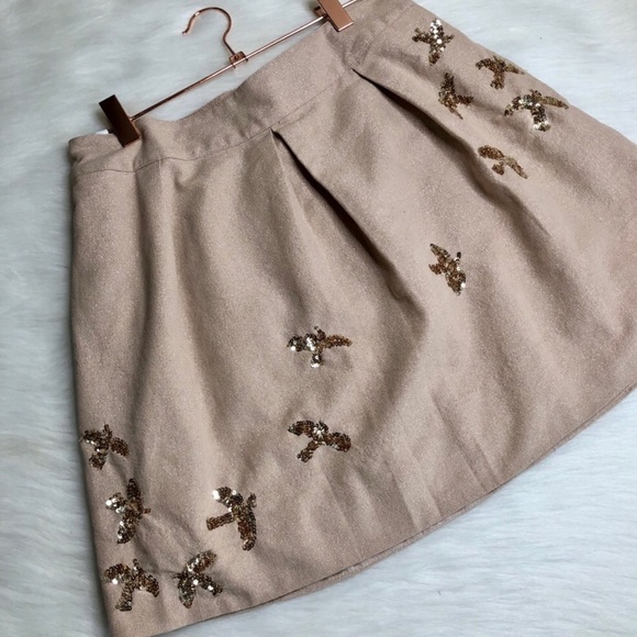 Anthropologie New Leif Notes Bird Sequin Pleated Printed Skirt 6 - Picture 7 of 9